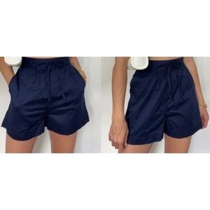 Jason Wu High Waisted Cotton Shorts Navy Blue